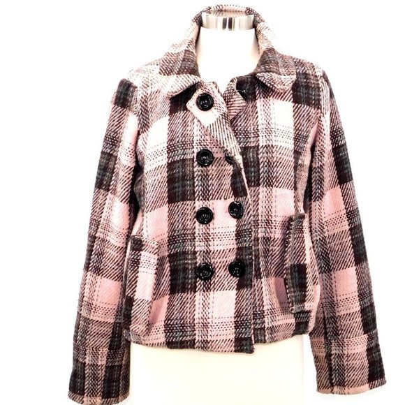 Kaity Pink/Black Wool-blend Pea Coat - Picture 1 of 7